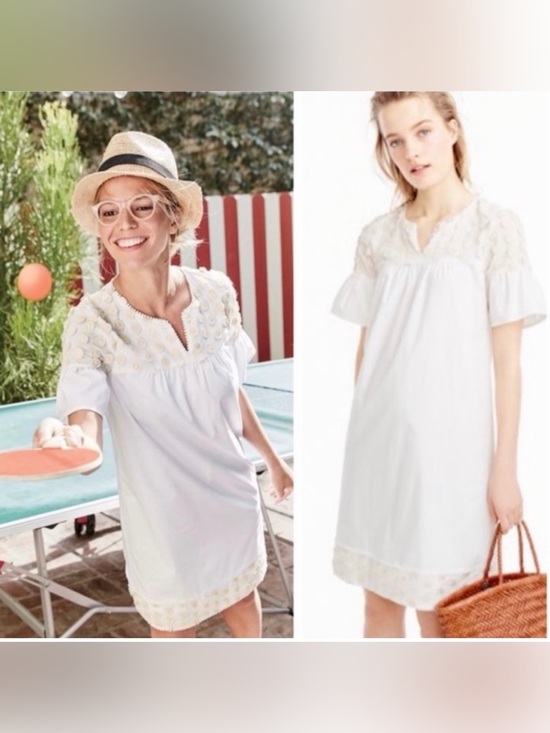 J. Crew Dresses & Skirts - *AS IS* New J. Crew Bell Sleeve Dress Fringe Dot‎ Embroidery 0 Marine Salt Ivory